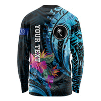 Personalised FSM Chuuk State Long Sleeve Shirt Tropical Flowers Tribal Pattern LT05 - Polynesian Pride