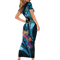 Personalised FSM Chuuk State Short Sleeve Bodycon Dress Tropical Flowers Tribal Pattern LT05 - Polynesian Pride