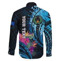 Personalised FSM Pohnpei State Family Matching Long Sleeve Bodycon Dress and Hawaiian Shirt Tropical Flowers Tribal Pattern LT05 - Polynesian Pride