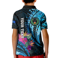 Personalised FSM Pohnpei State Kid Polo Shirt Tropical Flowers Tribal Pattern LT05 - Polynesian Pride