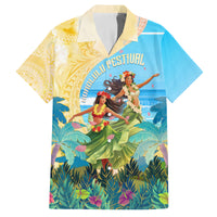 Personalised Hawaii Honolulu Festival Family Matching Off Shoulder Maxi Dress and Hawaiian Shirt Hula Girls Tropical Vibe LT05 Dad's Shirt - Short Sleeve Blue - Polynesian Pride