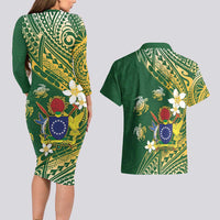 Cook Islands 15 Finest Couples Matching Long Sleeve Bodycon Dress and Hawaiian Shirt Plumeria Polynesian Turtle LT05 - Polynesian Pride
