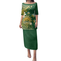 Cook Islands 15 Finest Family Matching Puletasi and Hawaiian Shirt Plumeria Polynesian Turtle LT05 Mom's Dress Green - Polynesian Pride