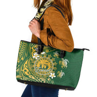 Cook Islands 15 Finest Leather Tote Bag Plumeria Polynesian Turtle LT05 Green - Polynesian Pride