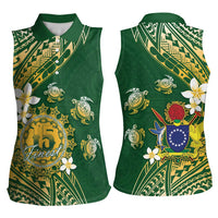 Cook Islands 15 Finest Women Sleeveless Polo Shirt Plumeria Polynesian Turtle LT05 - Polynesian Pride