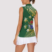 Cook Islands 15 Finest Women Sleeveless Polo Shirt Plumeria Polynesian Turtle LT05 - Polynesian Pride