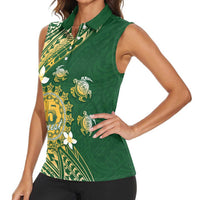 Cook Islands 15 Finest Women Sleeveless Polo Shirt Plumeria Polynesian Turtle LT05 - Polynesian Pride