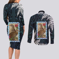 New Zealand Weka Couples Matching Long Sleeve Bodycon Dress and Long Sleeve Button Shirt Maori Hen Koru Pattern LT05 - Polynesian Pride