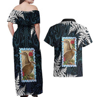 New Zealand Weka Couples Matching Off Shoulder Maxi Dress and Hawaiian Shirt Maori Hen Koru Pattern LT05 - Polynesian Pride