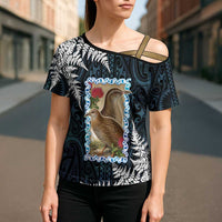 New Zealand Weka Cross Shoulder Shirt Maori Hen Koru Pattern - Polynesian Pride