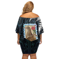 New Zealand Weka Family Matching Off Shoulder Short Dress and Hawaiian Shirt Maori Hen Koru Pattern