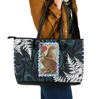 New Zealand Weka Leather Tote Bag Maori Hen Koru Pattern - Polynesian Pride