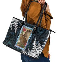 New Zealand Weka Leather Tote Bag Maori Hen Koru Pattern - Polynesian Pride