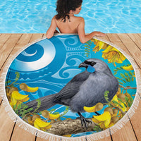 New Zealand Kokako Bird Beach Blanket Maori Koru With Kowhai Flowers LT05 - Polynesian Pride