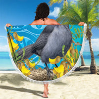 New Zealand Kokako Bird Beach Blanket Maori Koru With Kowhai Flowers LT05 - Polynesian Pride