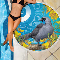 New Zealand Kokako Bird Beach Blanket Maori Koru With Kowhai Flowers LT05 - Polynesian Pride