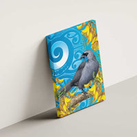 New Zealand Kokako Bird Canvas Wall Art Maori Koru With Kowhai Flowers LT05 - Polynesian Pride