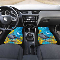 New Zealand Kokako Bird Car Mats Maori Koru With Kowhai Flowers LT05 Set 2pcs - Front Aqua - Polynesian Pride