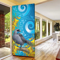 New Zealand Kokako Bird Door Cover Maori Koru With Kowhai Flowers - Polynesian Pride