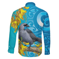 New Zealand Kokako Bird Family Matching Short Sleeve Bodycon Dress and Hawaiian Shirt Maori Koru With Kowhai Flowers LT05 - Polynesian Pride