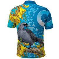 New Zealand Kokako Bird Polo Shirt Maori Koru With Kowhai Flowers - Polynesian Pride