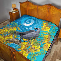 New Zealand Kokako Bird Quilt Maori Koru With Kowhai Flowers LT05 - Polynesian Pride
