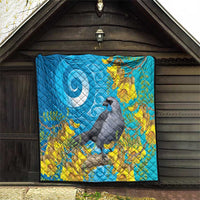 New Zealand Kokako Bird Quilt Maori Koru With Kowhai Flowers LT05 - Polynesian Pride