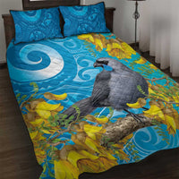 New Zealand Kokako Bird Quilt Bed Set Maori Koru With Kowhai Flowers - Polynesian Pride