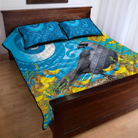 New Zealand Kokako Bird Quilt Bed Set Maori Koru With Kowhai Flowers - Polynesian Pride