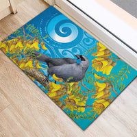 New Zealand Kokako Bird Rubber Doormat Maori Koru With Kowhai Flowers - Polynesian Pride