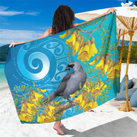 New Zealand Kokako Bird Sarong Maori Koru With Kowhai Flowers LT05 One Size 44 x 66 inches Aqua - Polynesian Pride