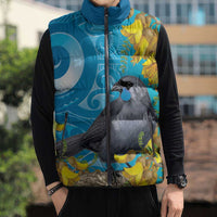 New Zealand Kokako Bird Sleeveless Puffer Jacket Maori Koru With Kowhai Flowers LT05 - Polynesian Pride