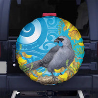 New Zealand Kokako Bird Spare Tire Cover Maori Koru With Kowhai Flowers - Polynesian Pride