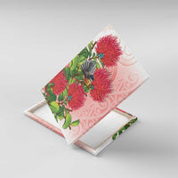 New Zealand Fantail Canvas Wall Art Maori Koru With Pohutukawa Flowers LT05 With Frame Red - Polynesian Pride