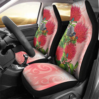 New Zealand Fantail Car Seat Cover Maori Koru With Pohutukawa Flowers - Polynesian Pride