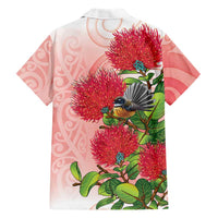 New Zealand Fantail Family Matching Off Shoulder Short Dress and Hawaiian Shirt Maori Koru With Pohutukawa Flowers