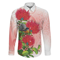 New Zealand Fantail Family Matching Short Sleeve Bodycon Dress and Hawaiian Shirt Maori Koru With Pohutukawa Flowers