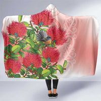 New Zealand Fantail Hooded Blanket Maori Koru With Pohutukawa Flowers LT05 One Size Red - Polynesian Pride