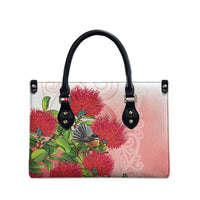 New Zealand Fantail Leather Bag Maori Koru With Pohutukawa Flowers LT05 - Polynesian Pride