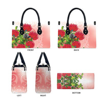 New Zealand Fantail Leather Bag Maori Koru With Pohutukawa Flowers LT05 - Polynesian Pride