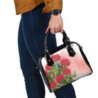 New Zealand Fantail Shoulder Handbag Maori Koru With Pohutukawa Flowers LT05 - Polynesian Pride