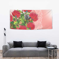 New Zealand Fantail Tapestry Maori Koru With Pohutukawa Flowers LT05 - Polynesian Pride