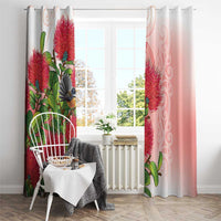 New Zealand Fantail Window Curtain Maori Koru With Pohutukawa Flowers LT05 - Polynesian Pride