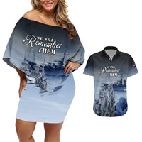 New Zealand ANZAC Day Couples Matching Off Shoulder Short Dress and Hawaiian Shirt HMNZS Achilles We Will Remember Them LT05 Blue - Polynesian Pride