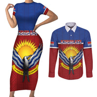 Kiribati 45th Independence Day Couples Matching Short Sleeve Bodycon Dress and Long Sleeve Button Shirt Lesser Frigatebird Tribal Pattern LT05 Red - Polynesian Pride