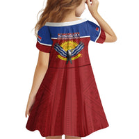 Kiribati 45th Independence Day Kid Short Sleeve Dress Lesser Frigatebird Tribal Pattern