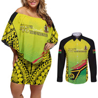 Vanuatu 45th Independence Couples Matching Off Shoulder Short Dress and Long Sleeve Button Shirt Special Style - Polynesian Pride