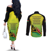 Vanuatu 45th Independence Couples Matching Off The Shoulder Long Sleeve Dress and Long Sleeve Button Shirt Special Style - Polynesian Pride