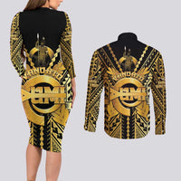 Vanuatu 45th Anniversary Of Independence Couples Matching Long Sleeve Bodycon Dress and Long Sleeve Button Shirt Gold Style - Polynesian Pride