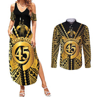 Vanuatu 45th Anniversary Of Independence Couples Matching Summer Maxi Dress and Long Sleeve Button Shirt Gold Style - Polynesian Pride